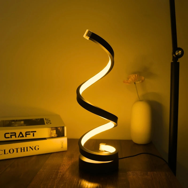 Modern Minimalist Spiral Desk Lamp, Wire Controlled Three Color LED Ambient Light