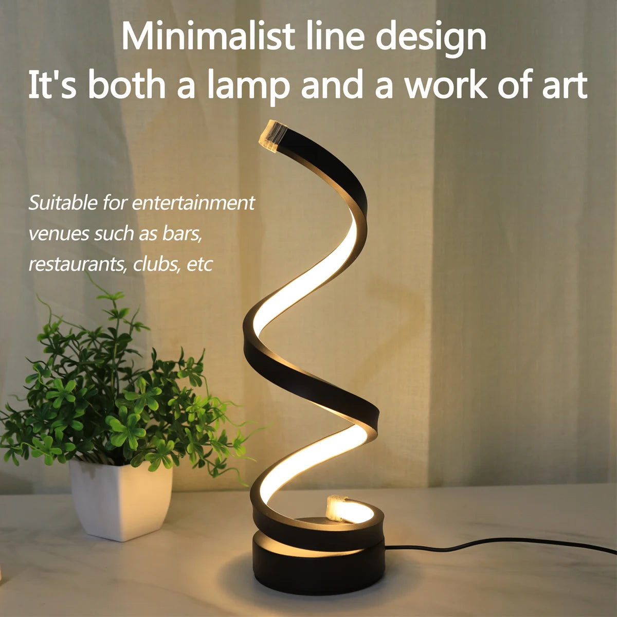 Modern Minimalist Spiral Desk Lamp, Wire Controlled Three Color LED Ambient Light