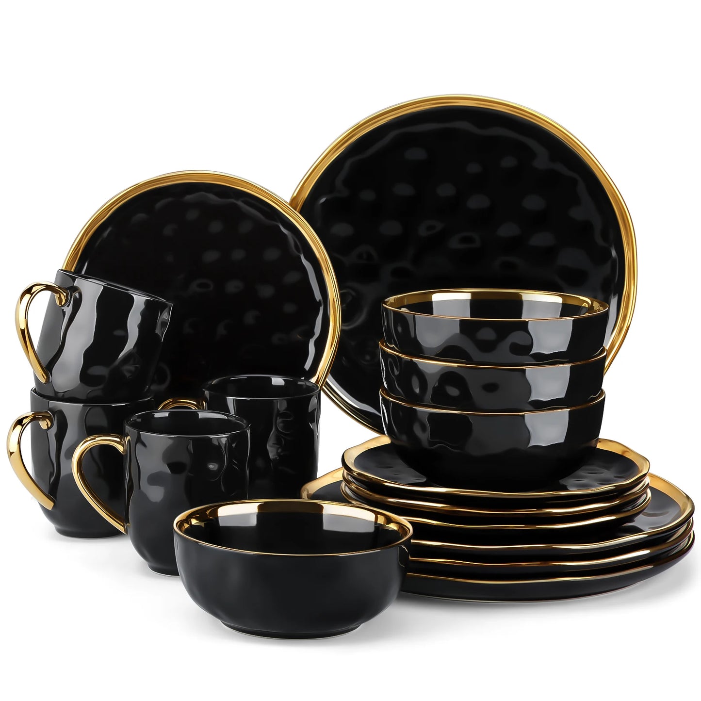 16/32 Piece Black Porcelain Dinnerware Set 