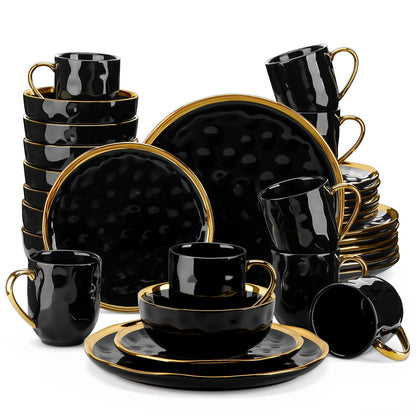 16/32 Piece Black Porcelain Dinnerware Set 