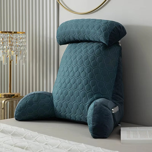 Standard Reading Pillow Bed Pillow, Back Cushion for Sitting up in Bed with Washable Cover, Chair Arm Pillow with Pockets